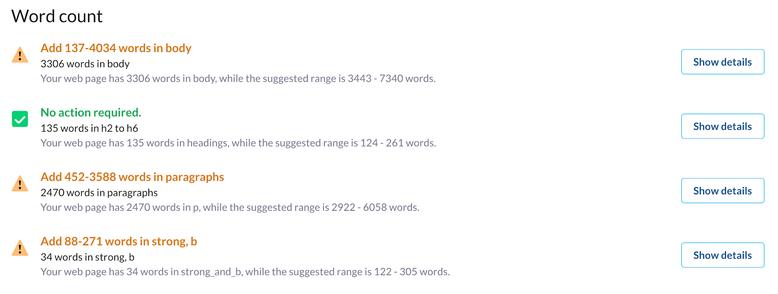 Word count feature in Surfer Audit