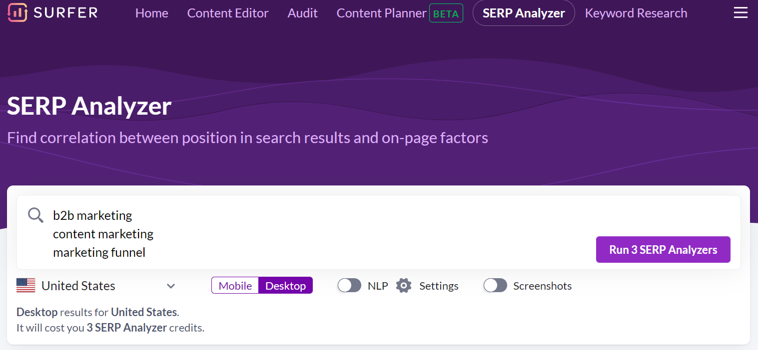 creating surfer serp analyzer for multiple keywords