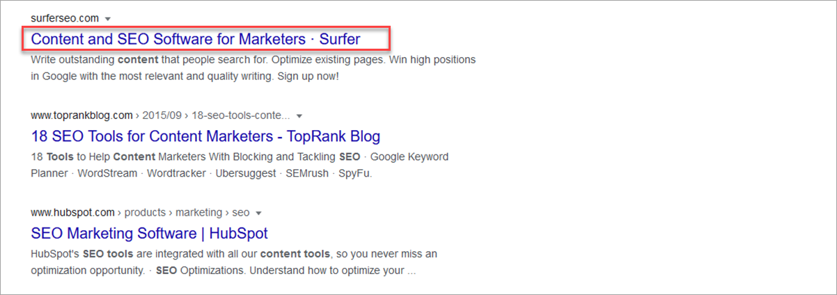 example of a title tag on a search result page