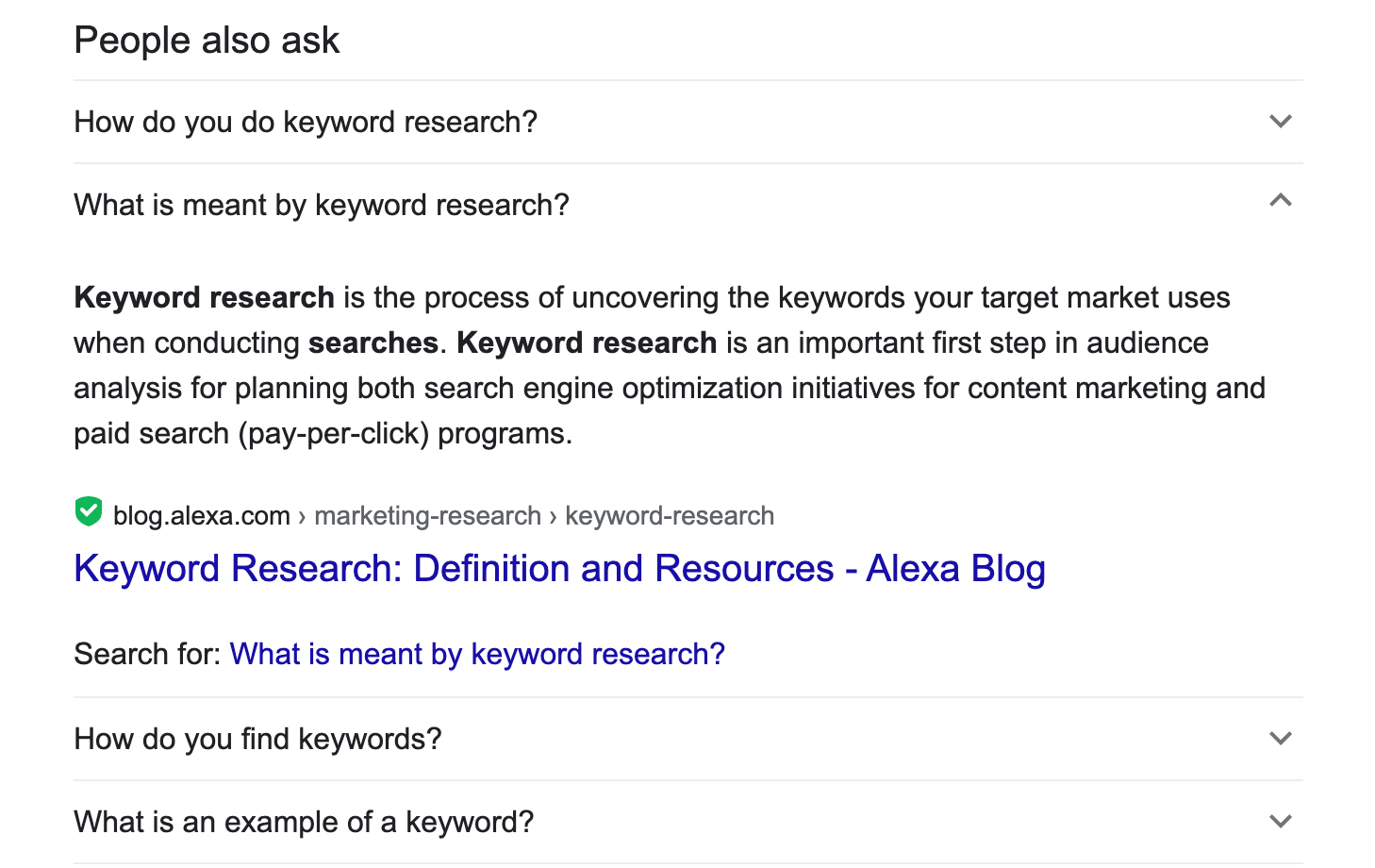 People also ask box in keyword research query