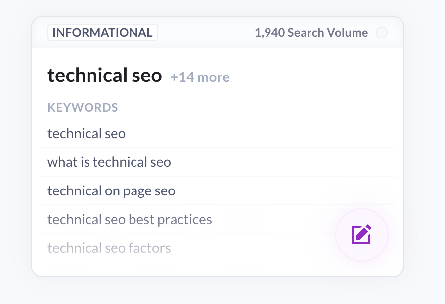 topical cluster for technical seo keyword in surfer content planner