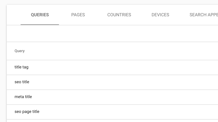 queries in google search console for an article about seo title tags