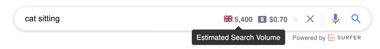 estimated serach volume in keyword surfer  