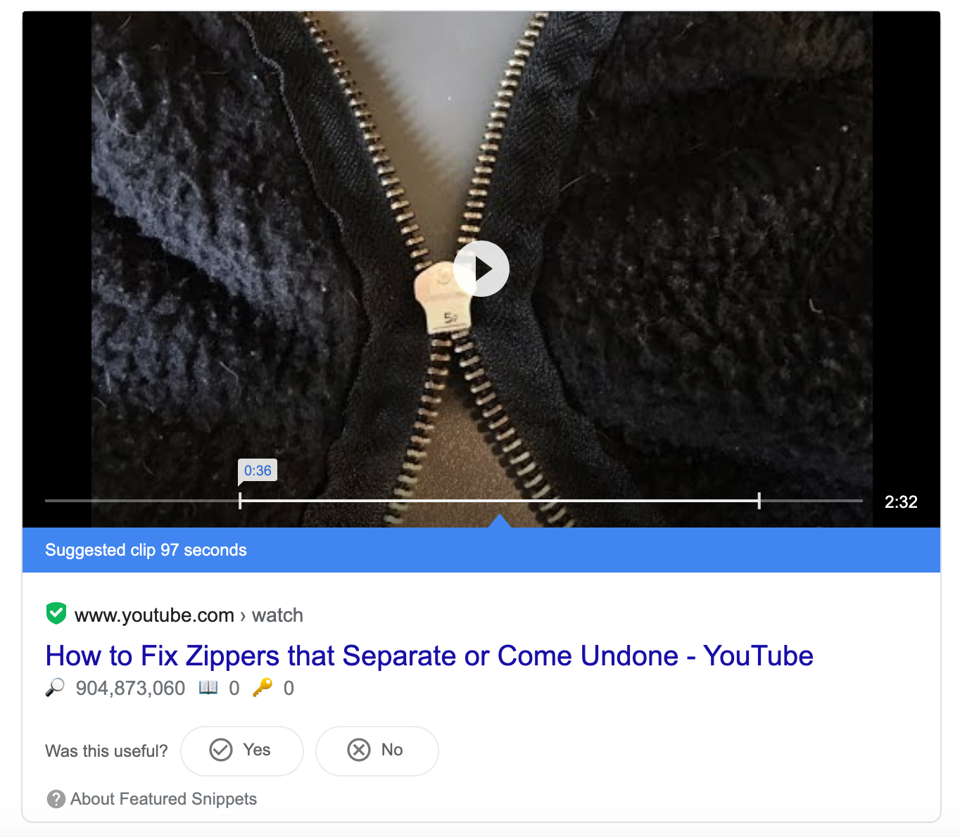 how to fix a zipper video in google serp