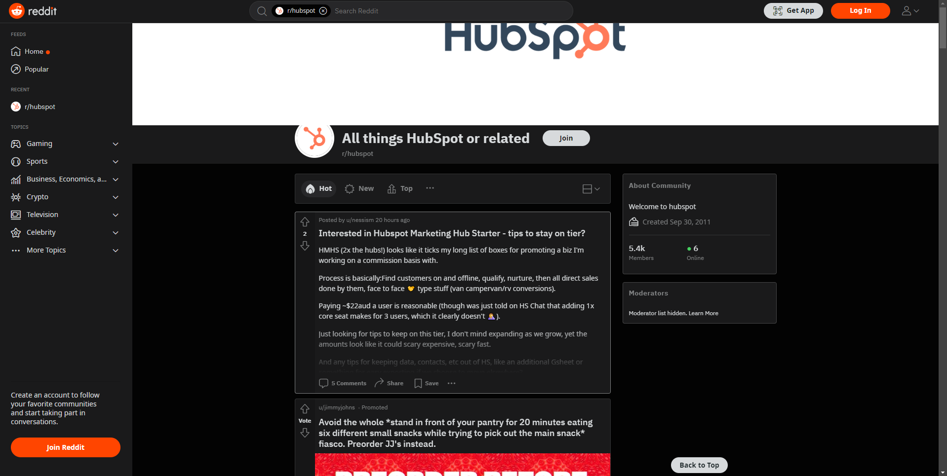 Hubspot Subredit with over 5000 members