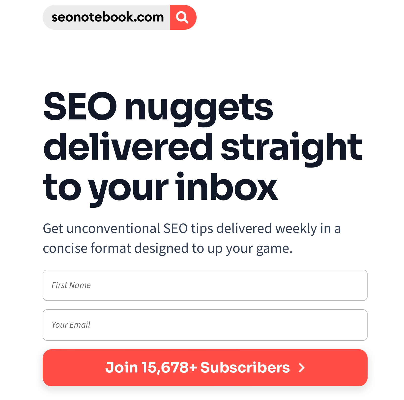 Signup form for the SEO Notebook's email newsletter. 