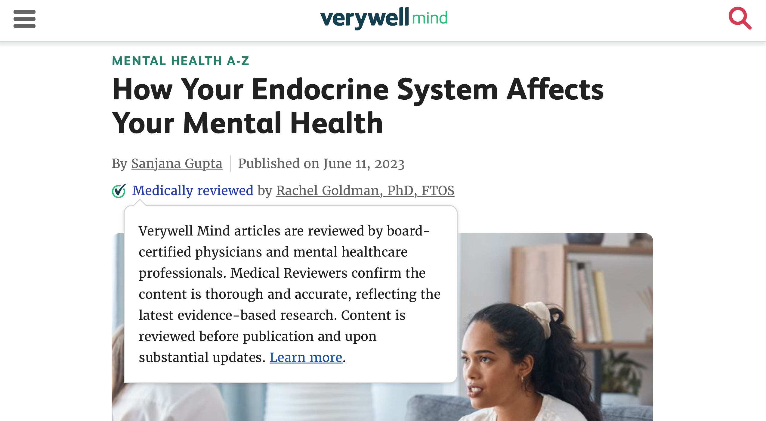 How VeryWellMind builds credibility by elaborating on what "medically reviewed" means. 